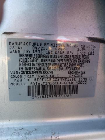 3N1CN8EV8ML883729 - 2021 NISSAN VERSA SV SILVER photo 12