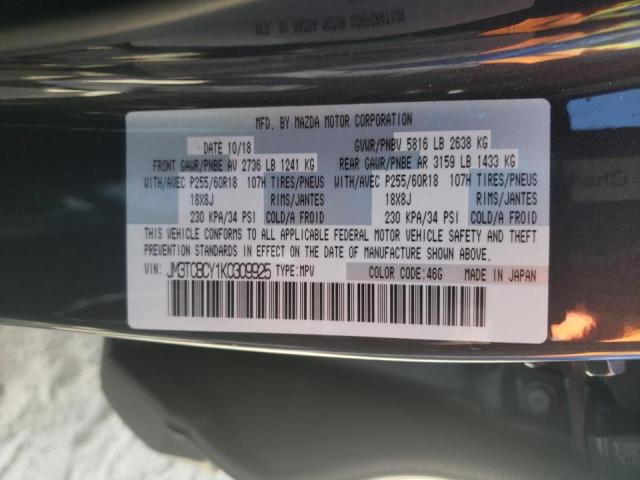 JM3TCBCY1K0309925 - 2019 MAZDA CX-9 TOURI GRAY photo 10