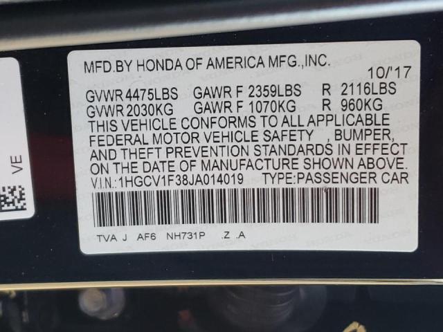 1HGCV1F38JA014019 - 2018 HONDA ACCORD SPO Қара фото 10