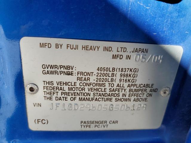 JF1GD29605G506129 - 2005 SUBARU IMPREZA WR BLUE photo 10