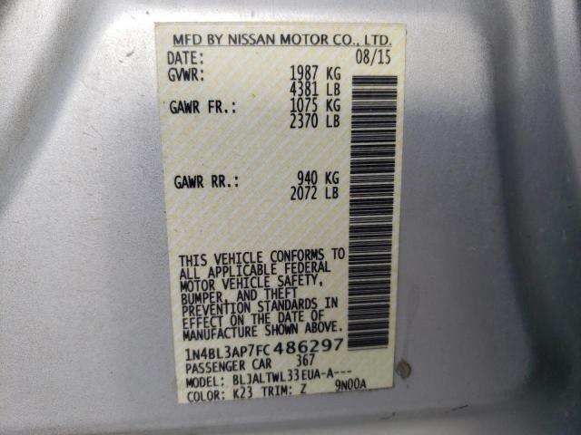 1N4BL3AP7FC486297 - 2015 NISSAN ALTIMA 3.5 SILVER photo 10