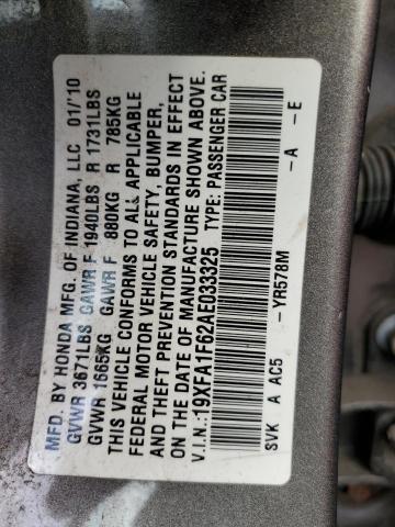 19XFA1F62AE033325 - 2010 HONDA CIVIC LX-S Szary zdjęcie 10