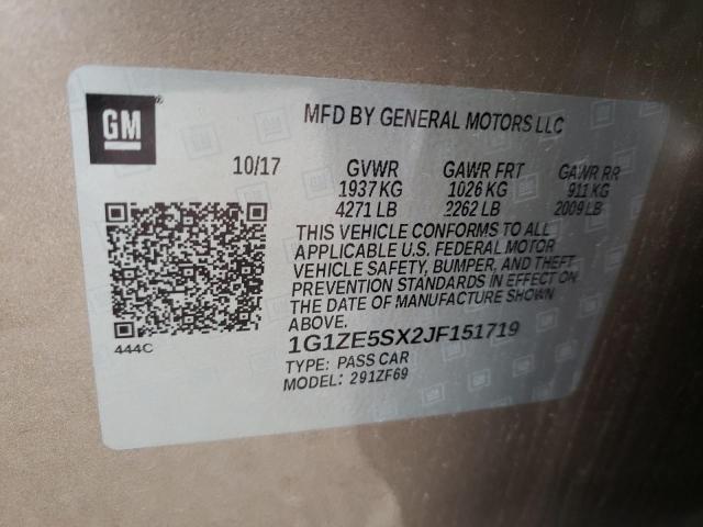 1G1ZE5SX2JF151719 - 2018 CHEVROLET MALIBU PRE BROWN photo 10