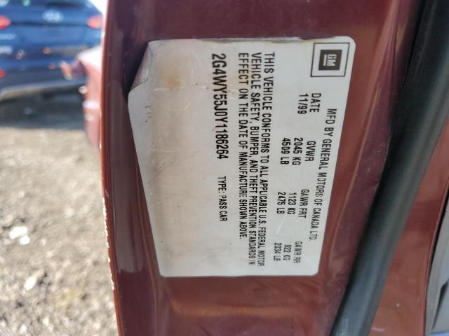 2G4WY55J0Y1186264 - 2000 BUICK CENTURY LI BURGUNDY photo 10