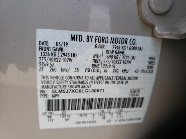 5LM5J7XC0LGL00671 - 2020 LINCOLN AVIATOR RE 白色 照片 10