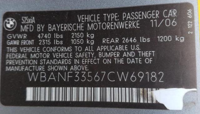 WBANF33567CW69182 - 2007 BMW 525 XI SILVER photo 10