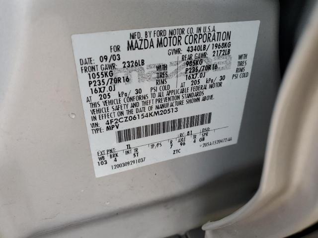 4F2CZ06154KM20513 - 2004 MAZDA TRIBUTE ES 银色 照片 10
