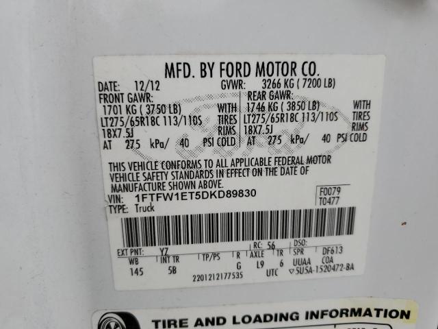 1FTFW1ET5DKD89830 - 2013 FORD F150 SUPER WHITE photo 10