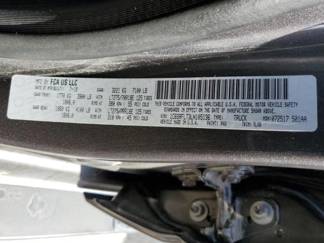 1C6SRFLT3LN105136 - 2020 RAM 1500 REBEL ნაცრისფერი ფოტო 10