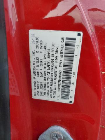 1HGCS12759A019823 - 2009 HONDA ACCORD RED photo 10