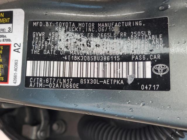 4T1BK3DB5BU386115 - 2011 TOYOTA AVALON BAS GREEN photo 10