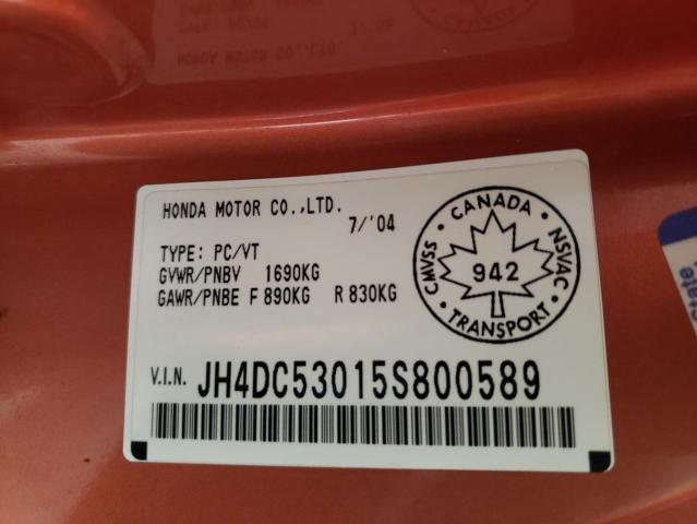 JH4DC53015S800589 - 2005 ACURA RSX TYPE-S ORANGE photo 10