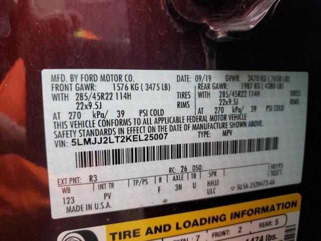 5LMJJ2LT2KEL25007 - 2019 LINCOLN NAVIGATOR 栗色 照片 10