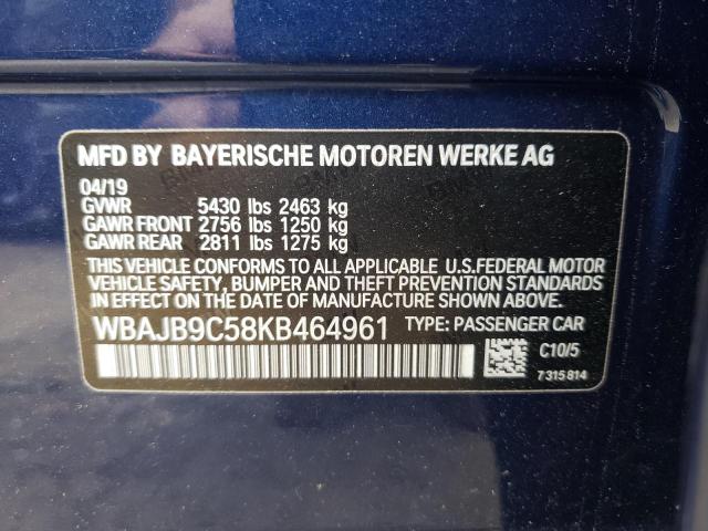 WBAJB9C58KB464961 - 2019 BMW M550XI BLUE photo 10