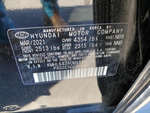 KMHL64JA0MA149725 - 2021 HYUNDAI SONATA SEL BLACK photo 10