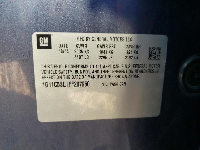 1G11C5SL1FF207950 - 2015 CHEVROLET MALIBU 1LT Көк фото 10