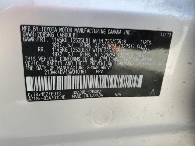 2T3WK4DV1BW010164 - 2011 TOYOTA RAV4 SPORT SILVER photo 10