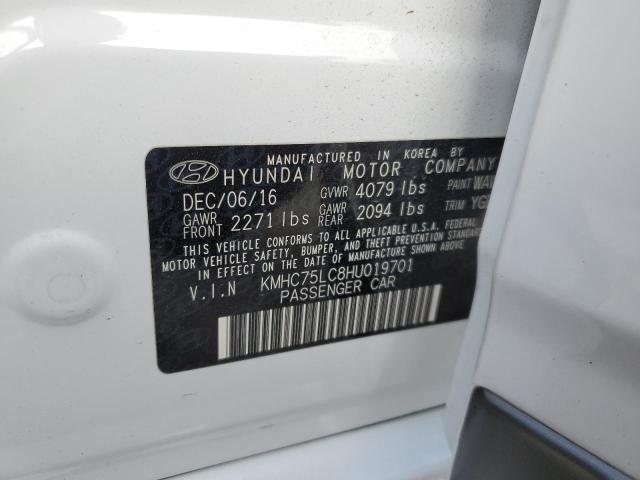 KMHC75LC8HU019701 - 2017 HYUNDAI IONIQ SEL WHITE photo 10