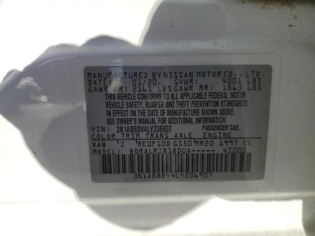 3N1AB8DV4LY206907 - 2020 NISSAN SENTRA SR WHITE photo 10