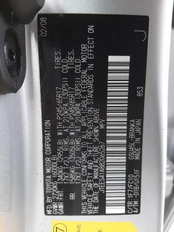 JTEES41A882065267 - 2008 TOYOTA HIGHLANDER SILVER photo 10