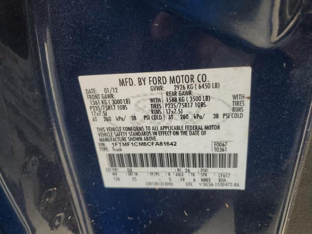 1FTMF1CM6CFA81642 - 2012 FORD F150 BLUE photo 10