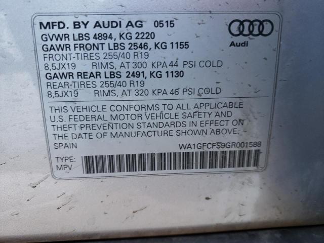 WA1GFCFS9GR001588 - 2016 AUDI Q3 PRESTIG SILVER photo 10