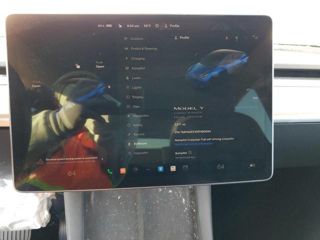 7SAYGDEEXNF480084 - 2022 TESLA MODEL Y أزرق صورة 9