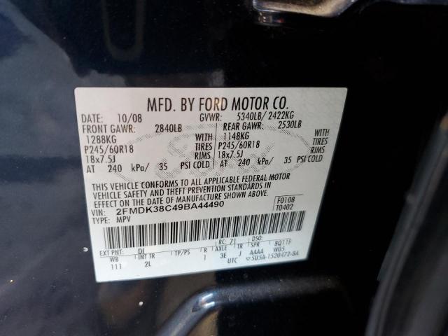 2FMDK38C49BA44490 - 2009 FORD EDGE SEL BLUE photo 10