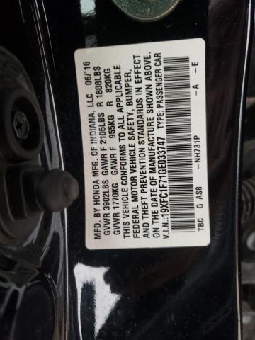 19XFC1F71GE033747 - 2016 HONDA CIVIC EXL Czarny zdjęcie 10