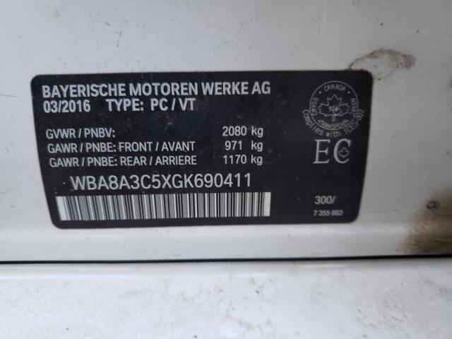 WBA8A3C5XGK690411 - 2016 BMW 320 XI WHITE photo 10