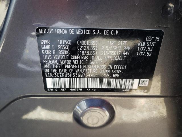 3CZRU5H53GM734481 - 2016 HONDA HR-V EX CHARCOAL photo 10