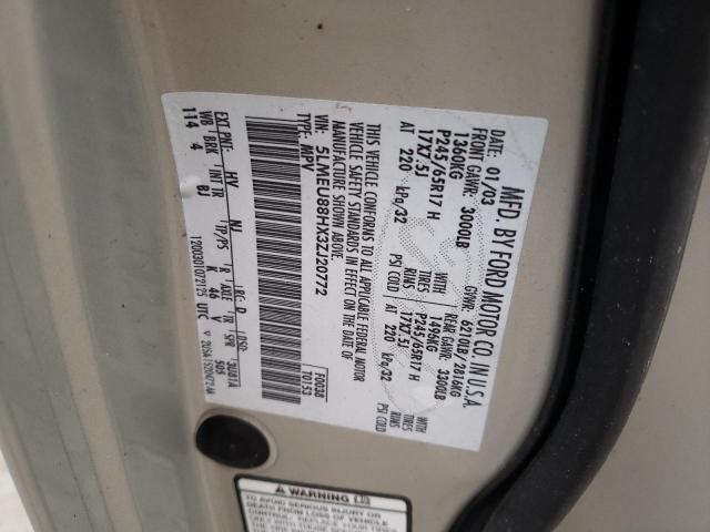 5LMEU88HX3ZJ20772 - 2003 LINCOLN AVIATOR 金色 照片 10