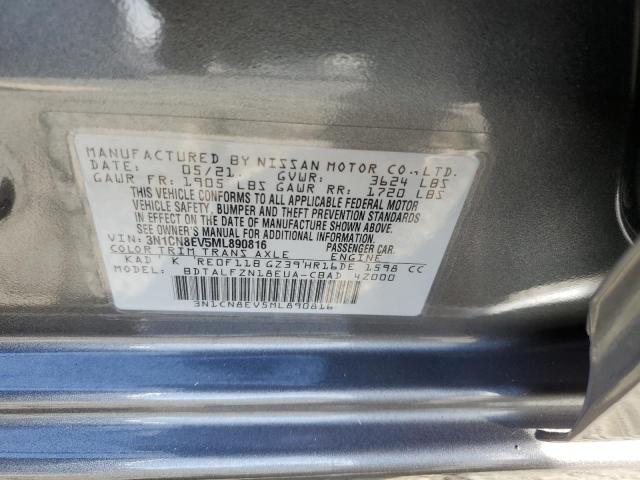 3N1CN8EV5ML890816 - 2021 NISSAN VERSA SV CHARCOAL photo 10