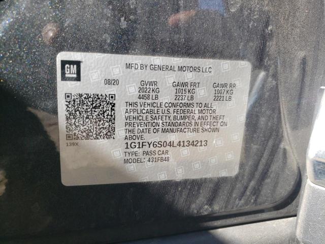 1G1FY6S04L4134213 - 2020 CHEVROLET BOLT EV LT GRAY photo 10