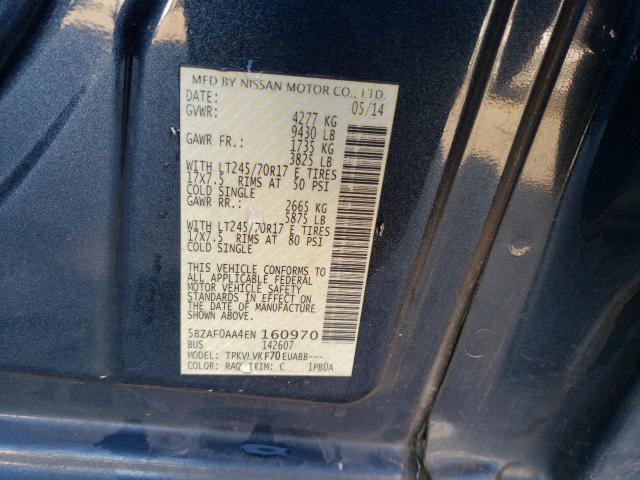 5BZAF0AA4EN160970 - 2014 NISSAN NV 3500 GRAY photo 10