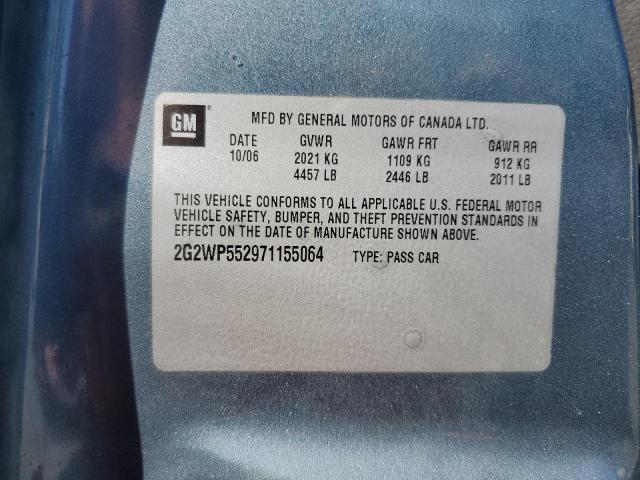 2G2WP552971155064 - 2007 PONTIAC GRAND PRIX ლურჯი ფოტო 10