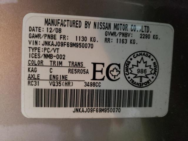 JNKAJ09F69M950070 - 2009 INFINITI EX35 BASE Ոսկեգույն լուսանկար 10