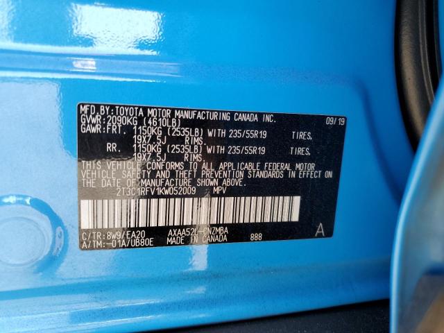 2T3C1RFV1KW052009 - 2019 TOYOTA RAV4 XLE P BLUE photo 10