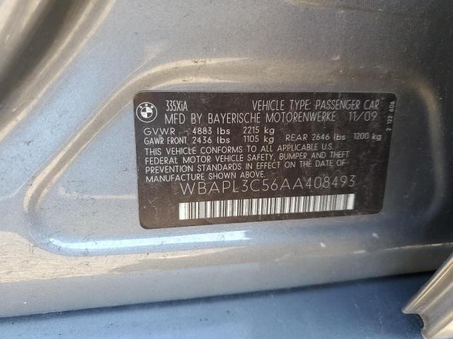 WBAPL3C56AA408493 - 2010 BMW 335 XI SILVER photo 10