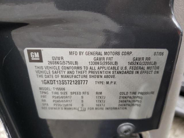 1GKDT13S572120777 - 2007 GMC ENVOY GRAY photo 10