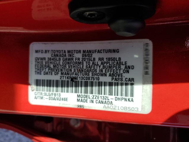 2T1KR32E13C087510 - 2003 TOYOTA MATRIX XR 红色 照片 10