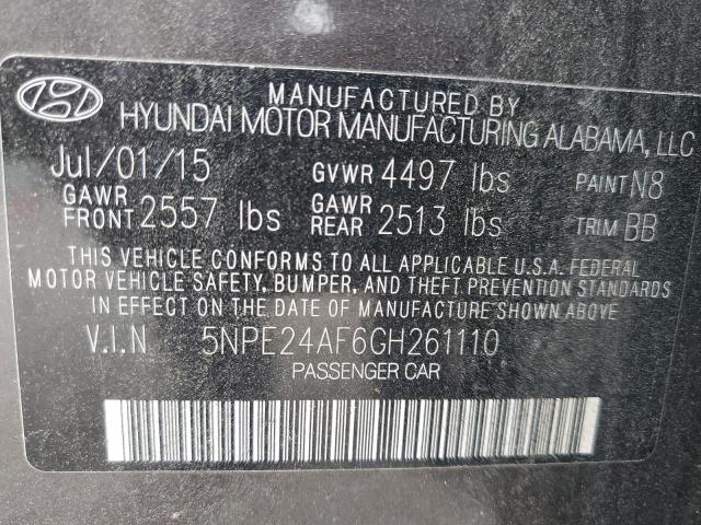 5NPE24AF6GH261110 - 2016 HYUNDAI SONATA SE GRAY photo 10