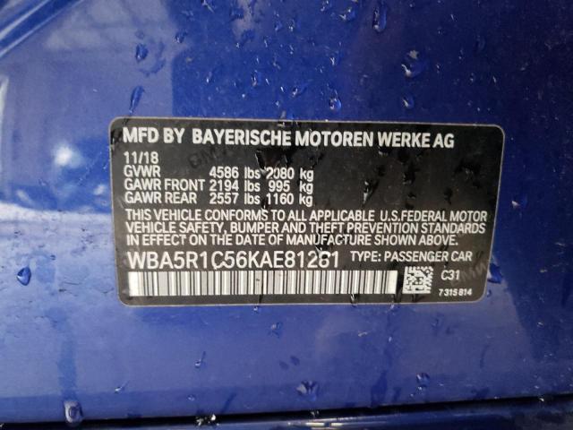 WBA5R1C56KAE81281 - 2019 BMW 330I BLUE photo 10