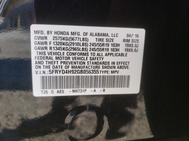 5FRYD4H92GB056355 - 2016 ACURA MDX ADVANC BLACK photo 10