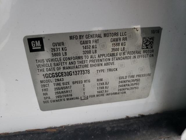 1GCGSCE30G1377378 - 2016 CHEVROLET COLORADO L WHITE photo 10