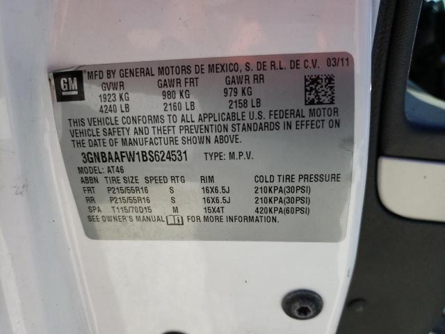 3GNBAAFW1BS624531 - 2011 CHEVROLET HHR LS WHITE photo 10