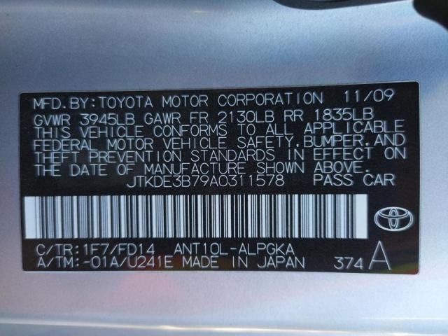 JTKDE3B79A0311578 - 2010 TOYOTA SCION TC ვერცხლისფერი ფოტო 10