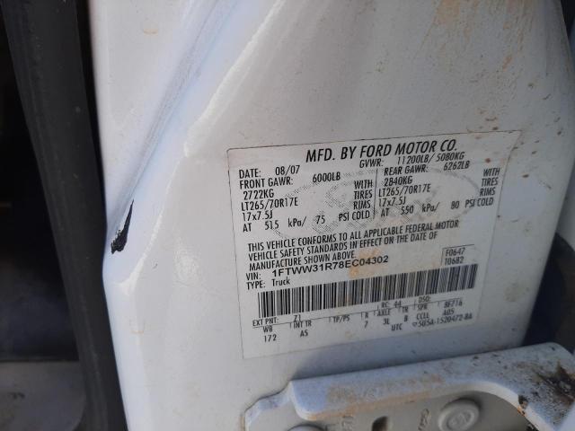 1FTWW31R78EC04302 - 2008 FORD F350 SRW S WHITE photo 10