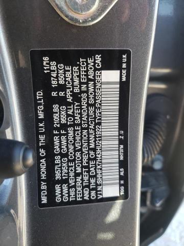 SHHFK7H43HU211922 - 2017 HONDA CIVIC SPOR GRAY photo 10