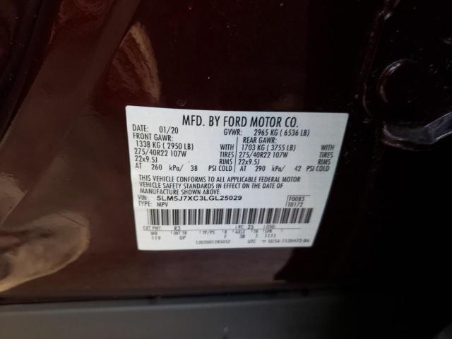 5LM5J7XC3LGL25029 - 2020 LINCOLN AVIATOR RE 勃艮第红 照片 10